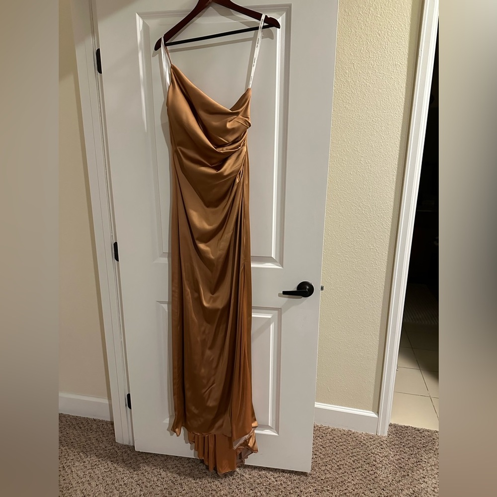 Stunning Sherri Hill Single Strap Gold Gown